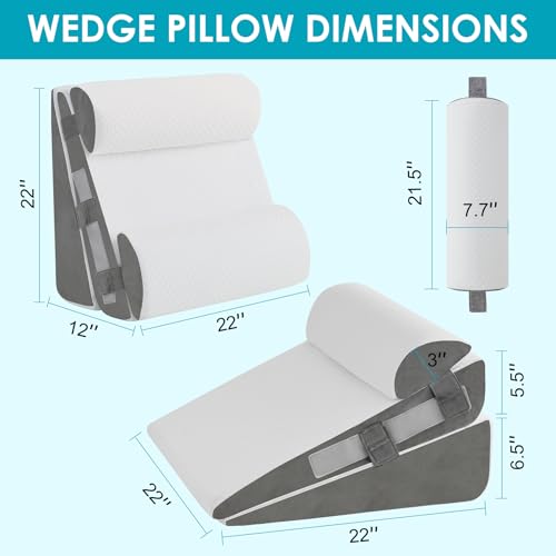 WGAKCED 4Pcs Wedge Pillow Set for After Surgery,Acid Reflux Relief, Adjustable Bed Wedge Pillows for Sleeping,Anti Snore, Memory Foam Triangle Pillow for Back&Neck&Shoulder Pain Relief, White&Grey - Image 2