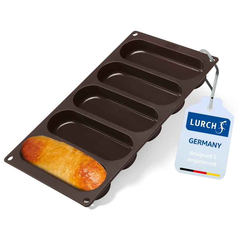 LURCH Germany Hot Dog Buns Mold  Silicone Nonstick Flexiform Baking Pan  6inch Hotdog shaped Bread Rolls Cake and Eclair Tray  BPAFree