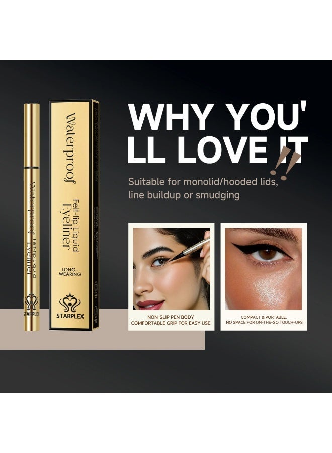 STARPLEX Waterproof Smudge Proof Eyeliner, Quick Dry No Smudge, Felt Tip Beginner Friendly, 12 Hour Long Wear, Draw Inner Liner Fill Lash Gaps, Suitable for Sensitive Eyes - Image 1