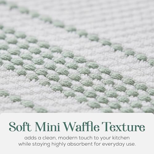 MosJos Kitchen Towels, Cotton Hand Towels White & Turquoise Mini Weaved Stitched Design 4 Pack Absorbent Hand Drying Cloths, 18 x 28 Kitchen Linens - Image 4