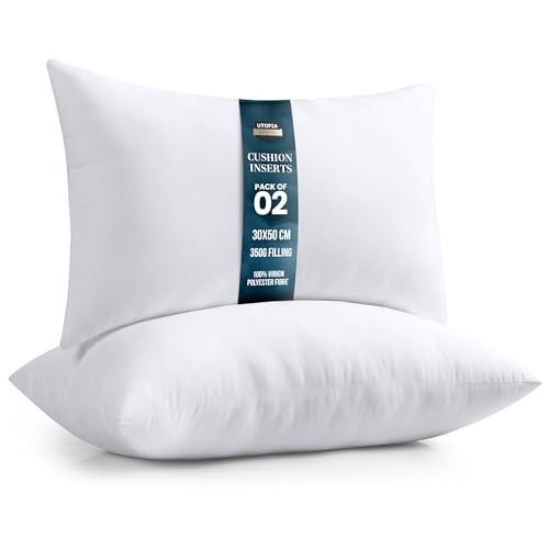 Utopia Bedding Cushion Inner Pads Pack of 2 30 x 50 cm 12 x 20 inches Cushion Stuffer Inserts Hollowfibre Pillows White