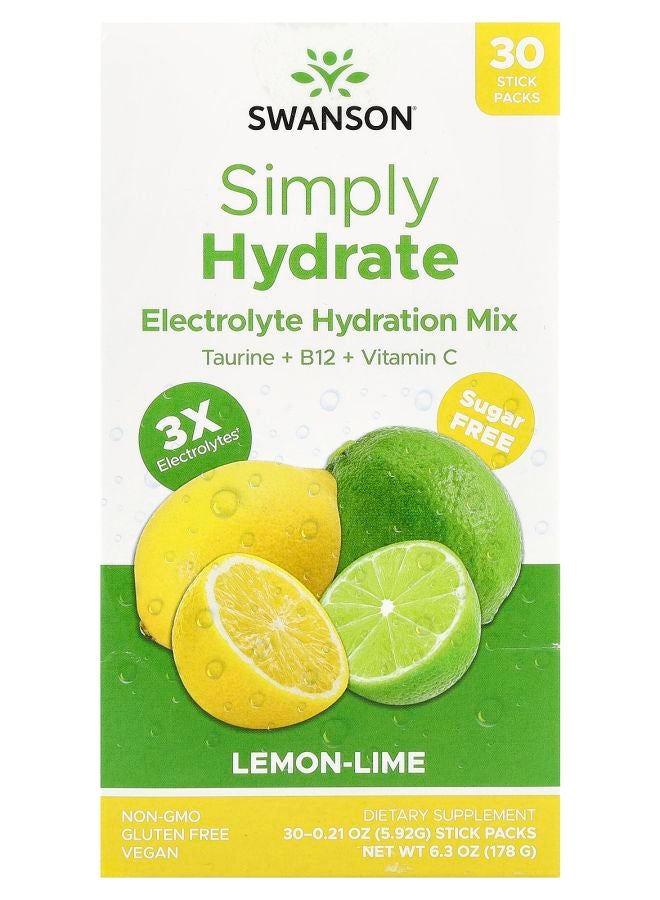 SWANSON Simply Hydrate Electrolyte Hydration Mix LemonLime 30 Stick Packs 0.21 oz (5.92 g) Each