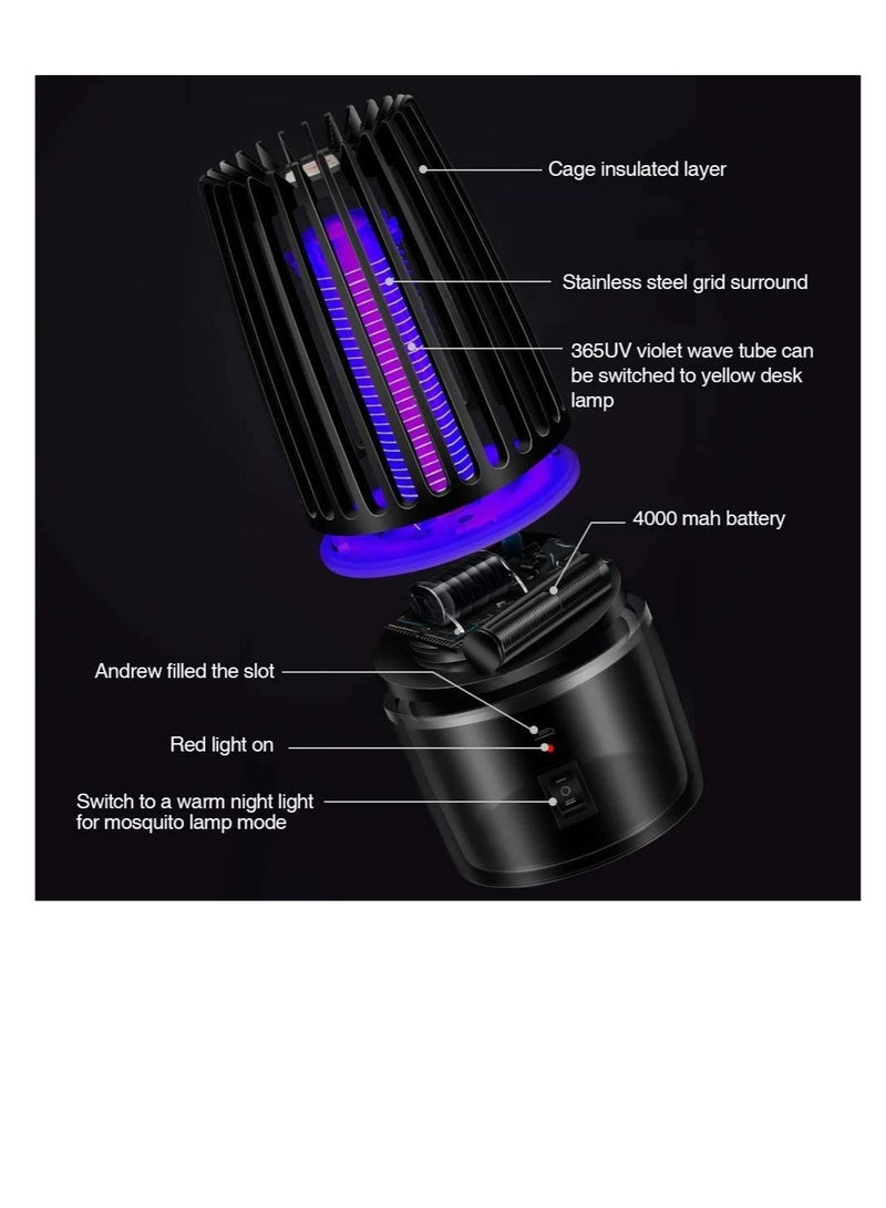SYOSI Electric Portable Mosquito Killer Lamp, 4000mAh USB Rechargeable with Night Light Electronic Fly Killer for Indoor Outdoor Garden - Image 2