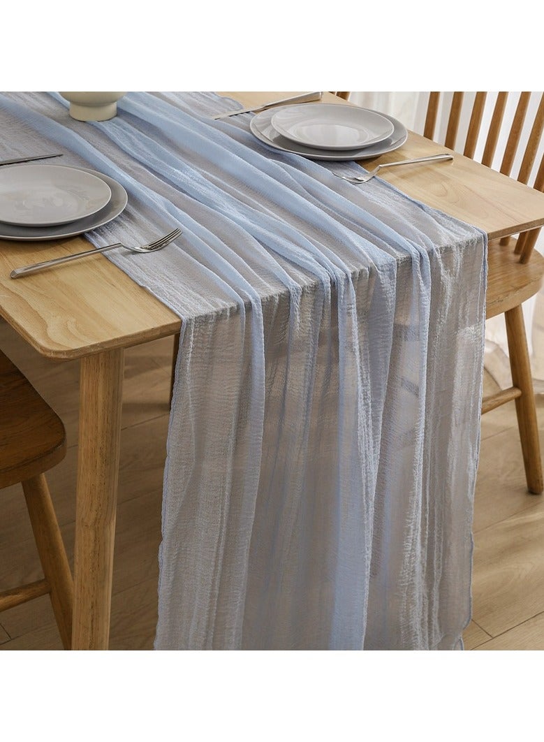 Dominy Cheesecloth Table Runner Ivory White Gauze Rustic Cheese Cloth Spring Table Runner for Wedding Baby Bridal Shower Birthday Party Long Sheer Boho Home Decorations, 31.5*118 Inch(Blue)  - Image 1