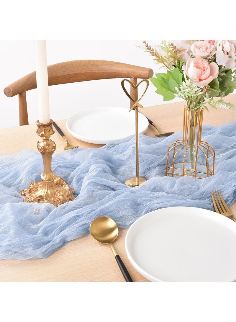 Dominy Cheesecloth Table Runner Ivory White Gauze Rustic Cheese Cloth Spring Table Runner for Wedding Baby Bridal Shower Birthday Party Long Sheer Boho Home Decorations, 31.5*118 Inch(Blue)  - Image 2