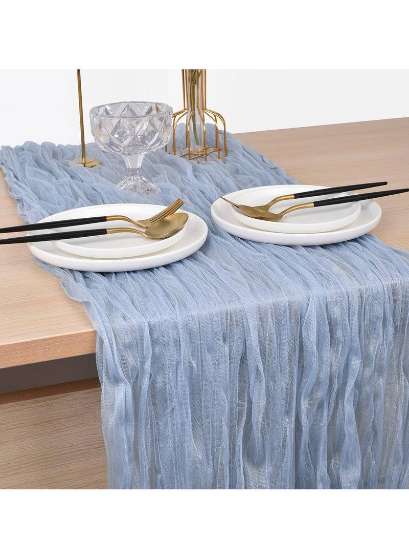 Dominy Cheesecloth Table Runner Ivory White Gauze Rustic Cheese Cloth Spring Table Runner for Wedding Baby Bridal Shower Birthday Party Long Sheer Boho Home Decorations, 31.5*118 Inch(Blue)  - Image 3