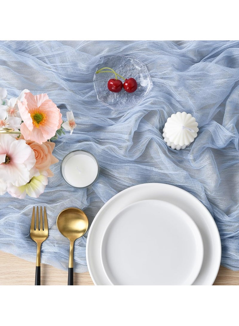Dominy Cheesecloth Table Runner Ivory White Gauze Rustic Cheese Cloth Spring Table Runner for Wedding Baby Bridal Shower Birthday Party Long Sheer Boho Home Decorations, 31.5*118 Inch(Blue)  - Image 4