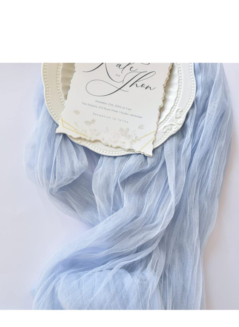 Dominy Cheesecloth Table Runner Ivory White Gauze Rustic Cheese Cloth Spring Table Runner for Wedding Baby Bridal Shower Birthday Party Long Sheer Boho Home Decorations, 31.5*118 Inch(Blue)  - Image 5