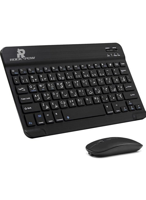 Ultra-Slim Bluetooth Arabci English Keyboard and Mouse Combo Rechargeable Portable Wireless Keyboard Mouse Set for Apple iPad iPhone iOS 13 and Above Samsung Tablet Phone Smartphone Android Windows