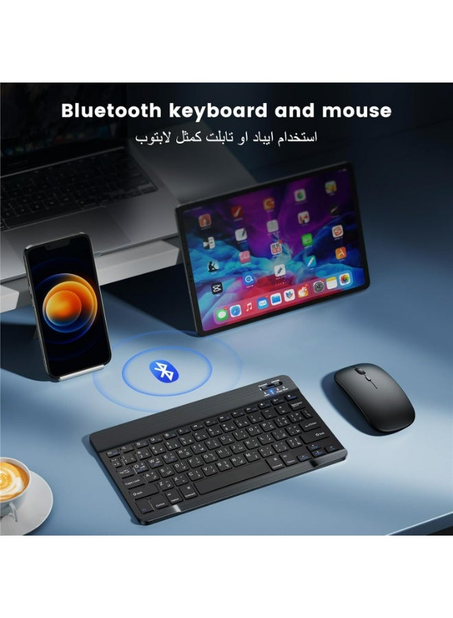 Rock Pow Ultra-Slim Bluetooth Arabic Keyboard and Mouse Combo Rechargeable Portable Wireless Keyboard Mouse Set for Apple iPad iPhone iOS 13 and Above Samsung Tablet Phone Smartphone Android Windows - Image 2