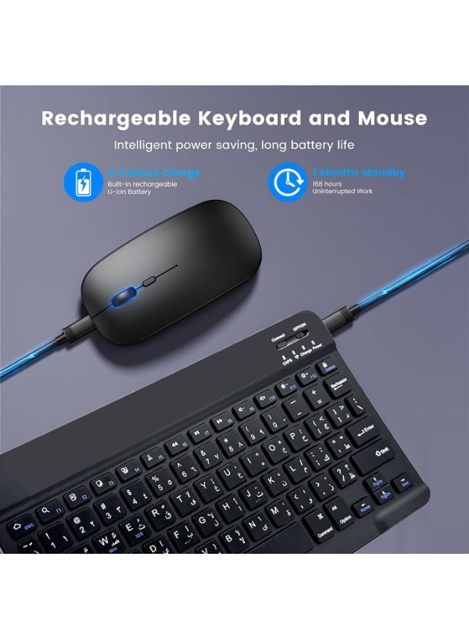 Rock Pow Ultra-Slim Bluetooth Arabic Keyboard and Mouse Combo Rechargeable Portable Wireless Keyboard Mouse Set for Apple iPad iPhone iOS 13 and Above Samsung Tablet Phone Smartphone Android Windows - Image 5