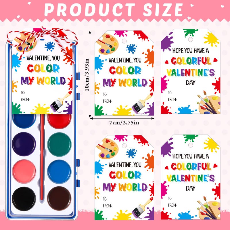 Sabary 30 Pack Valentines Day Watercolor Paint Sets Gifts Washable Watercolor Paintings with Card and 20 Meters Red Rope for Art Gifts Exchange Bulk - Image 2