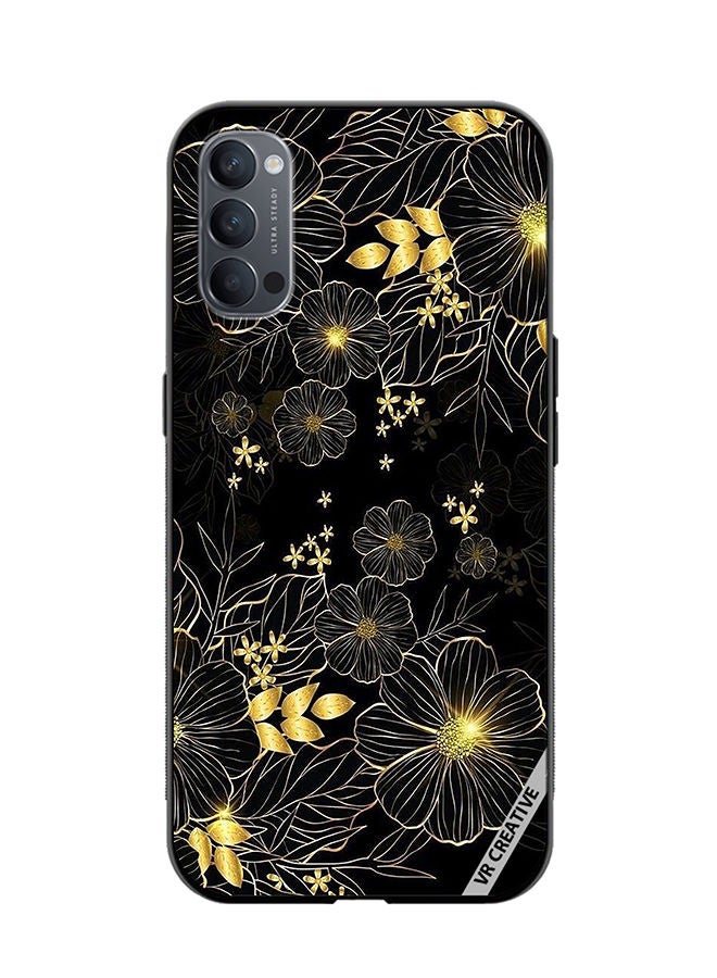 VR CREATIVE Protective Case Cover For Oppo Reno4 Pro 5G Golden Flower Design Multicolour - Image 1