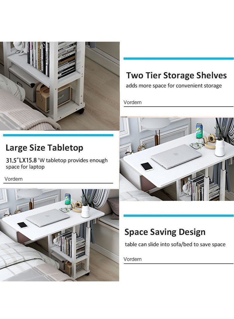 زويهاو طاولة جانبية متحركة بارتفاع قابل للتعديل للطاولة الجانبية للكمبيوتر المحمول عربة دوارة على شكل حرف C صينية تلفزيون مع أرفف تخزين لأريكة الأريكة - Image 3