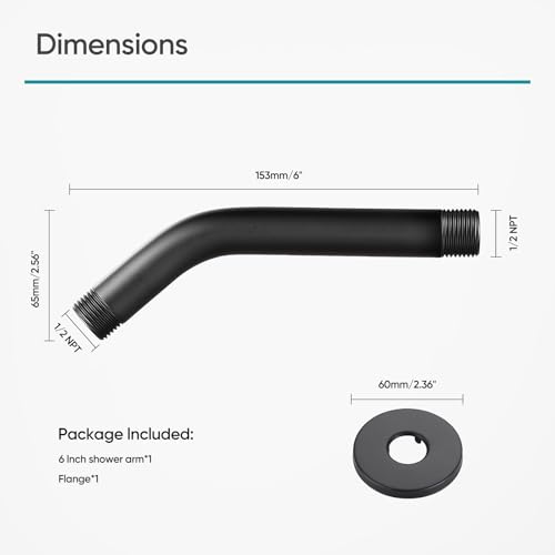 Cobbe Shower Arm with Flange and Teflon Tape, 6-Inches Wall Mounted Shower Pipe Arm Extension for Fixed Shower Head, Matte Black - Image 5