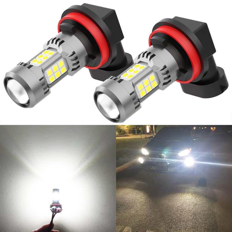 PHINLION H8 H11 LED Fog Light Bulbs or DRL, 3200 Lumens Super Bright 6000K Xenon White, Non-polarity 3030 30 SMD Chips 12V H16 H11LL Fog Lights Replacement for Cars, Pack of 2 - Image 1