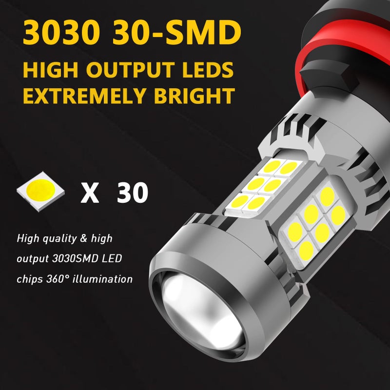PHINLION H8 H11 LED Fog Light Bulbs or DRL, 3200 Lumens Super Bright 6000K Xenon White, Non-polarity 3030 30 SMD Chips 12V H16 H11LL Fog Lights Replacement for Cars, Pack of 2 - Image 3