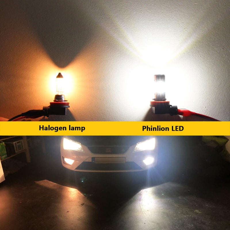 PHINLION H8 H11 LED Fog Light Bulbs or DRL, 3200 Lumens Super Bright 6000K Xenon White, Non-polarity 3030 30 SMD Chips 12V H16 H11LL Fog Lights Replacement for Cars, Pack of 2 - Image 5