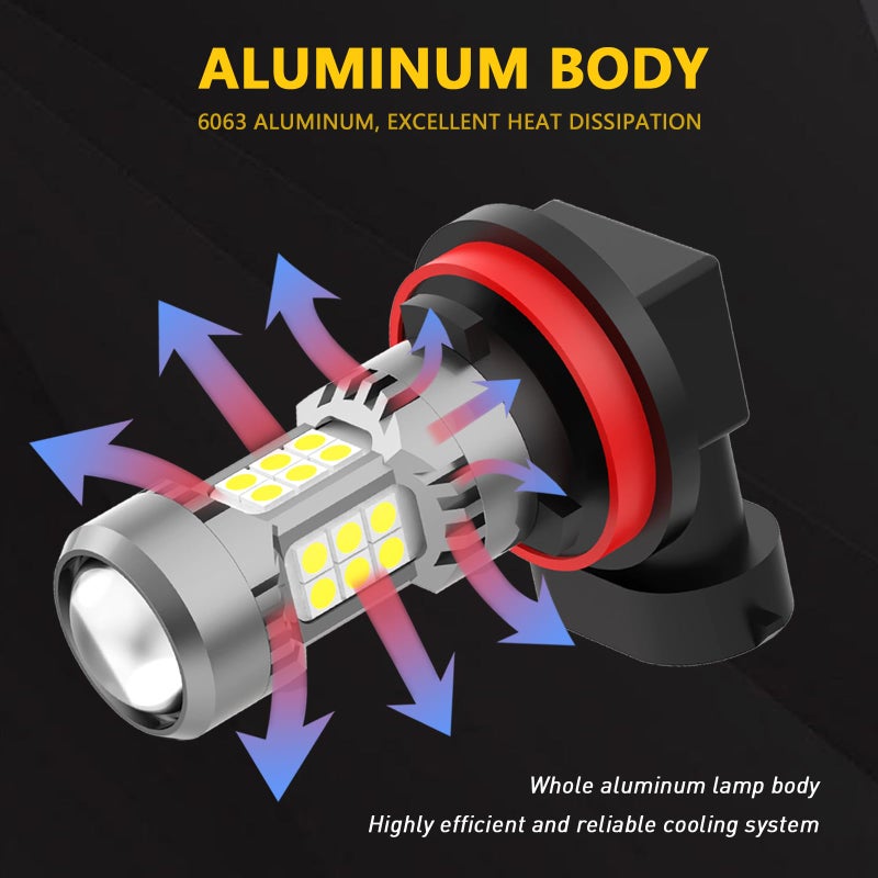 PHINLION H8 H11 LED Fog Light Bulbs or DRL, 3200 Lumens Super Bright 6000K Xenon White, Non-polarity 3030 30 SMD Chips 12V H16 H11LL Fog Lights Replacement for Cars, Pack of 2 - Image 4