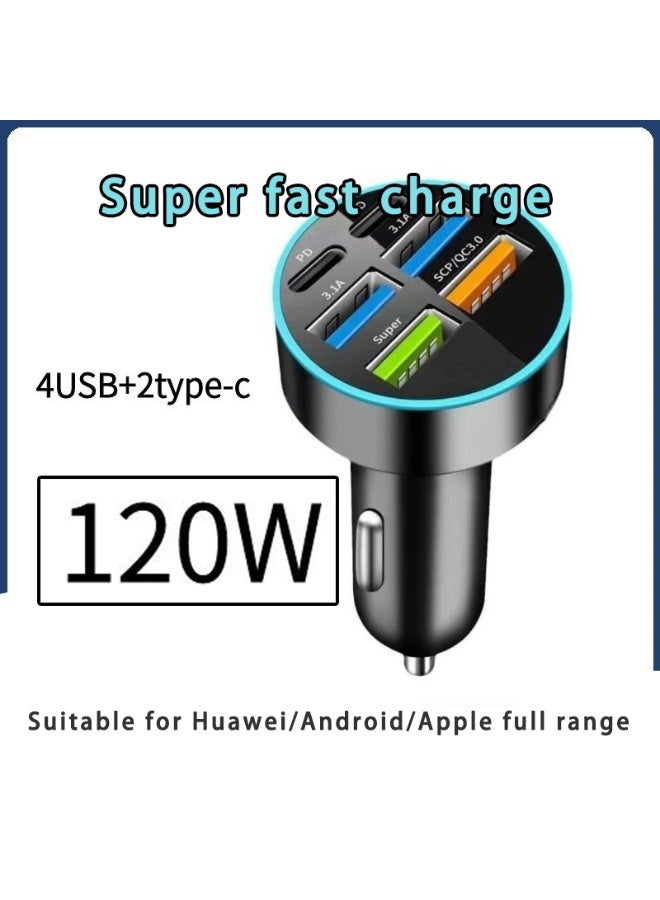 XiuWoo Ultra-fast car charger: 2PD and 4-port USB fast charging adapter (including USB-C cable, compatible with iPhone and Android), temporary parking number plate, keychain - Image 1