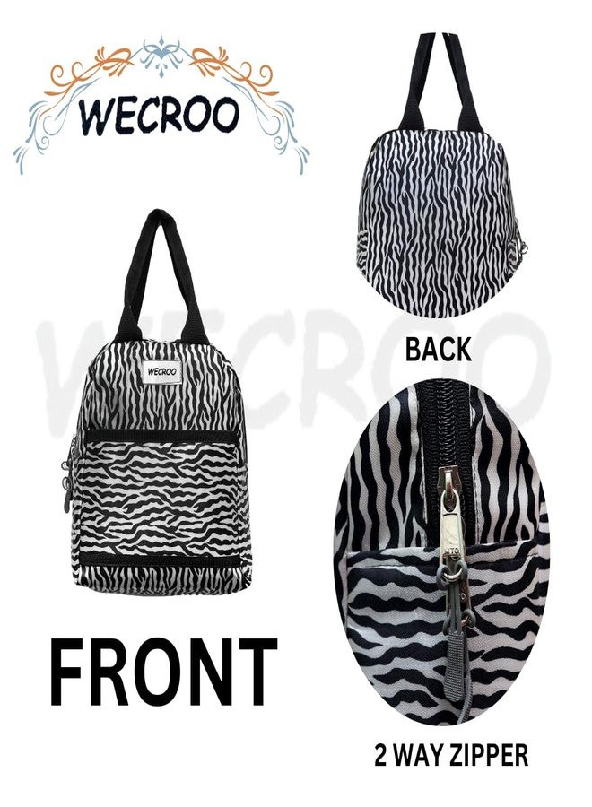 WECROO Zebra Print Insulated Lunch Bag Set for Women & Girls – Reusable Lunch Tote with Matching Zipper Pouch, Lightweight Travel & Office Lunch Bag (Black) - Image 2