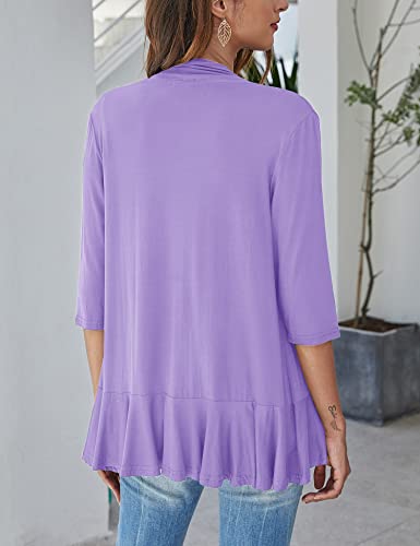 Bluetime Women Casual Lightweight Open Front Cardigans Soft Draped Ruffles 3/4 Sleeve Cardigan (XXXL, Light Purple) - Image 4