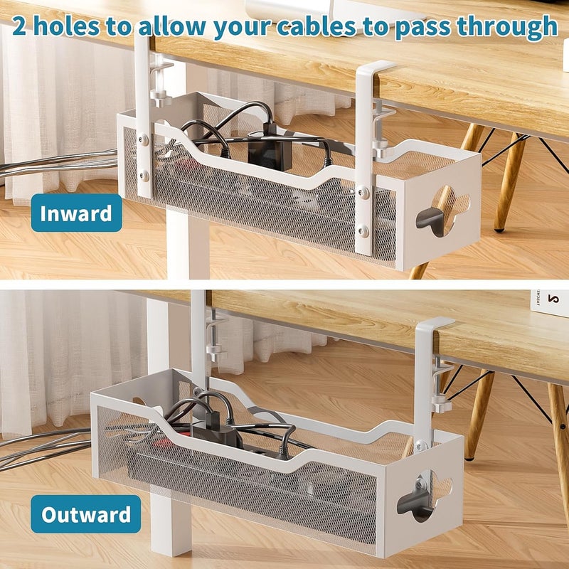 Litwaro Under Desk Cable Management Tray 3 Pack, Cable Management Under Desk No Drill, Cable Organizer with Clamp for Wire Management, Cord Organizer for Office, Home - No Damage to Table (White) - Image 5