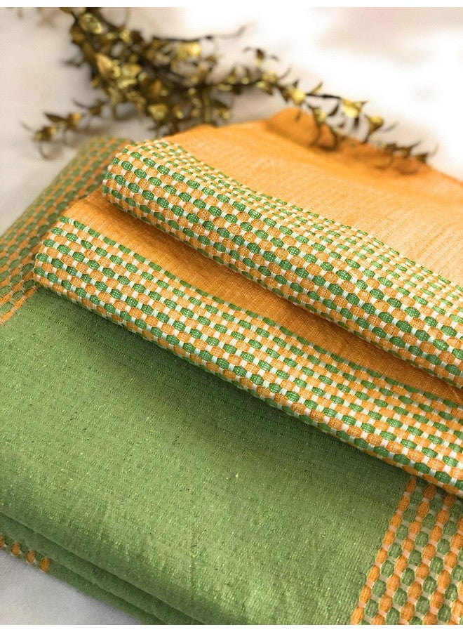RANGBHAR Handloom Cotton Double Bedsheet With 2 Pillow Covers,Woven Striped Bedsheet,90 X 100 Inch,Green,220 TC - Image 1