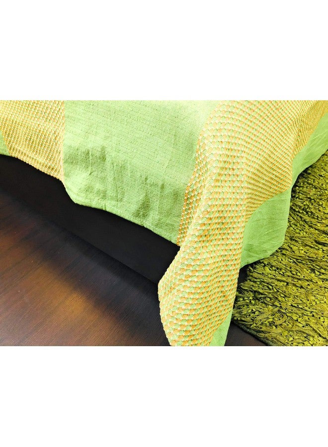 RANGBHAR Handloom Cotton Double Bedsheet With 2 Pillow Covers,Woven Striped Bedsheet,90 X 100 Inch,Green,220 TC - Image 5