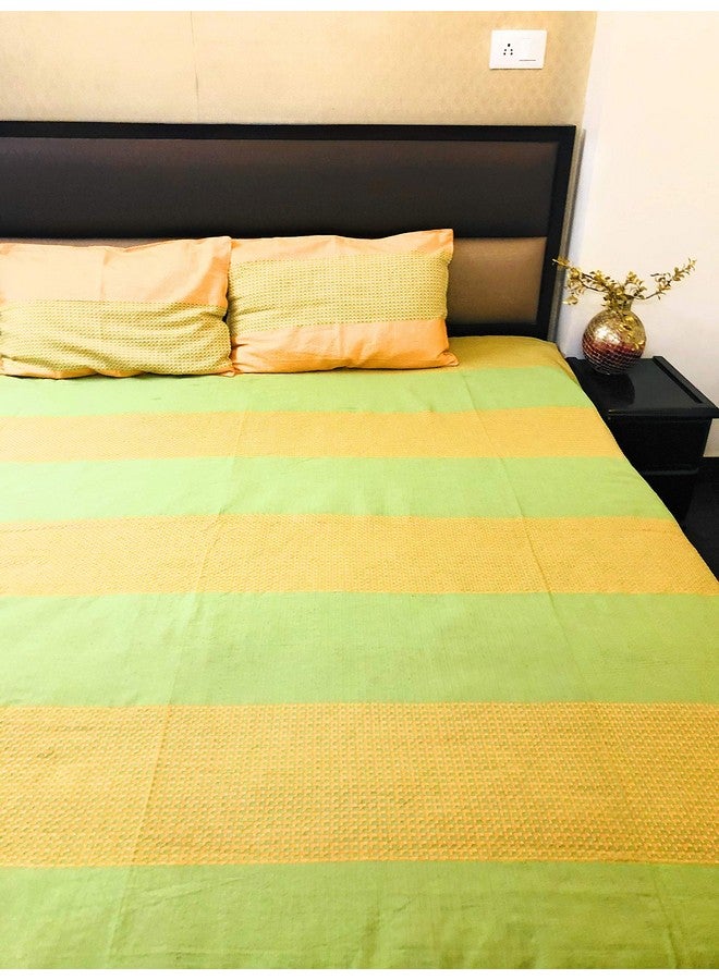 RANGBHAR Handloom Cotton Double Bedsheet With 2 Pillow Covers,Woven Striped Bedsheet,90 X 100 Inch,Green,220 TC - Image 4