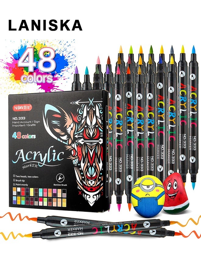 LANISKA 48 Colors Dual Tip Acrylic Paint Markers Pens Double ended Two Color Acrylic Pens, Premium Acrylic Paint Markers, Paint Pens For Stone Canvas Ceramic Surfaces Rock Painting DIY Crafts Supplies - Image 1