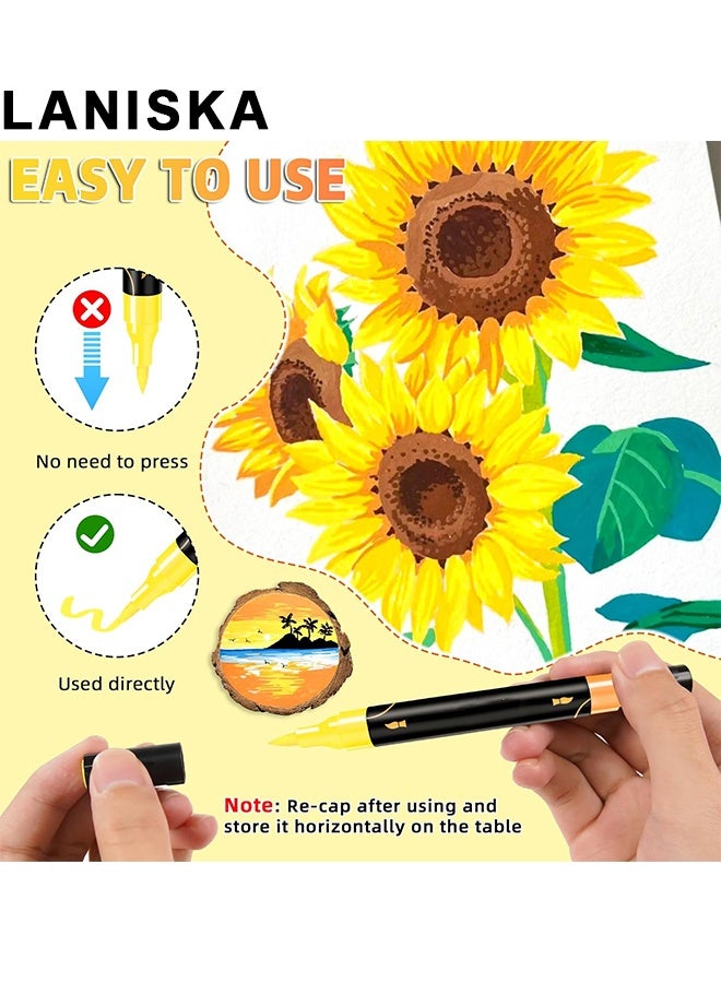 LANISKA 48 Colors Dual Tip Acrylic Paint Markers Pens Double ended Two Color Acrylic Pens, Premium Acrylic Paint Markers, Paint Pens For Stone Canvas Ceramic Surfaces Rock Painting DIY Crafts Supplies - Image 3