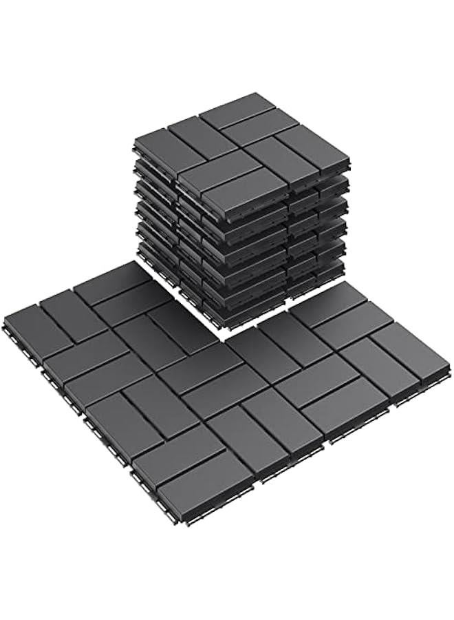 Arabest Plastic Interlocking Deck Tiles, 9 Pack Outdoor Patio Flooring, 12x12 Interlocking Decking Tile Outdoor All Weather Use, Waterproof Patio Pavers for Pool Balcony Backyard Porch, Dark Grey - Image 1