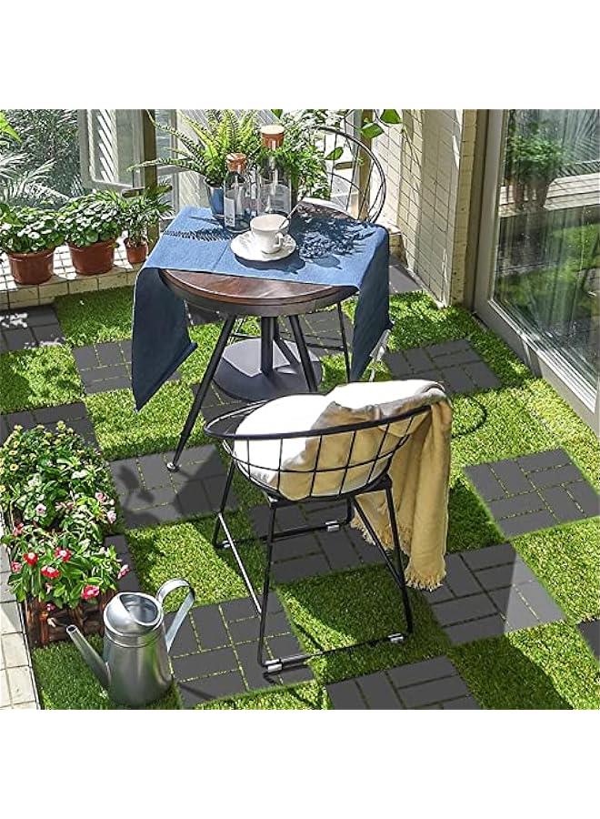Arabest Plastic Interlocking Deck Tiles, 9 Pack Outdoor Patio Flooring, 12x12 Interlocking Decking Tile Outdoor All Weather Use, Waterproof Patio Pavers for Pool Balcony Backyard Porch, Dark Grey - Image 2