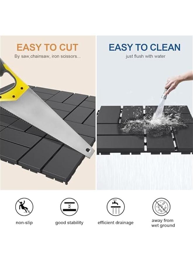 Arabest Plastic Interlocking Deck Tiles, 9 Pack Outdoor Patio Flooring, 12x12 Interlocking Decking Tile Outdoor All Weather Use, Waterproof Patio Pavers for Pool Balcony Backyard Porch, Dark Grey - Image 4