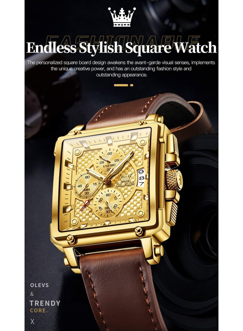 أوليفز ساعة OLEVS للرجال كرونوغراف من الجلد باللون البني، طراز 9925 - Image 4