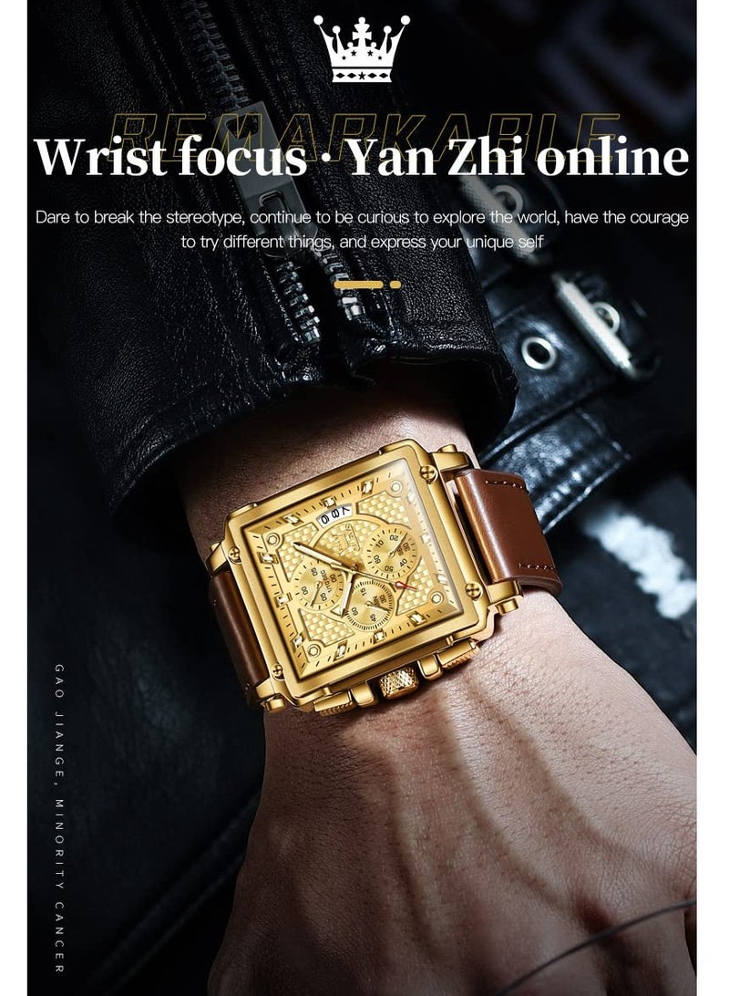 أوليفز ساعة OLEVS للرجال كرونوغراف من الجلد باللون البني، طراز 9925 - Image 3