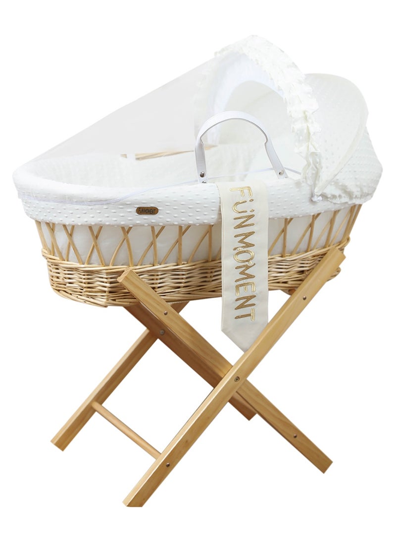 FUN MOMENT - Moses Basket Baby Cradle Cot With Stand - Off White - Image 1
