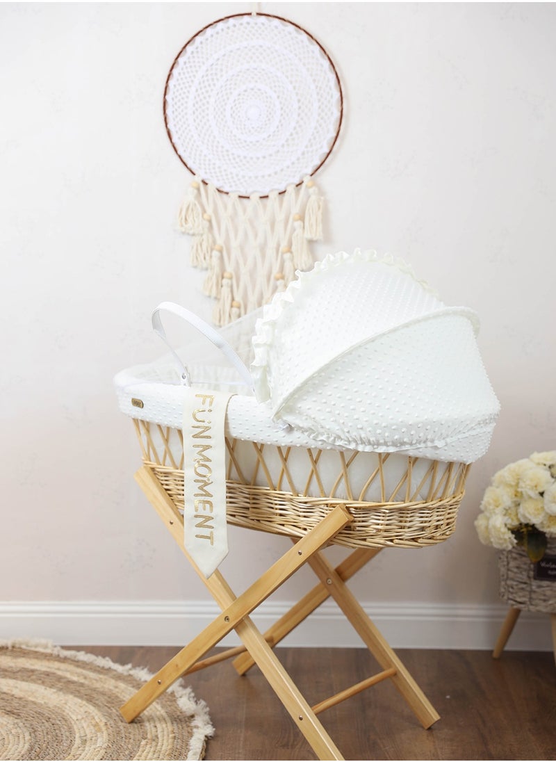 FUN MOMENT - Moses Basket Baby Cradle Cot With Stand - Off White - Image 1