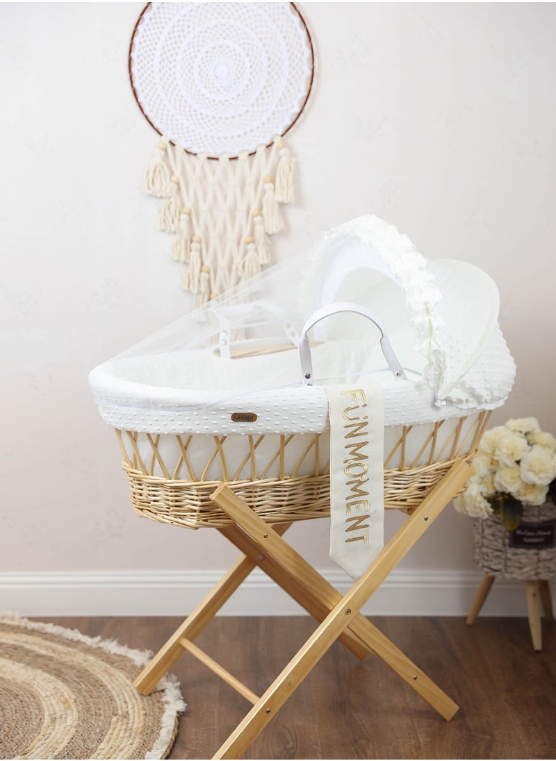 FUN MOMENT - Moses Basket Baby Cradle Cot With Stand - Off White - Image 1