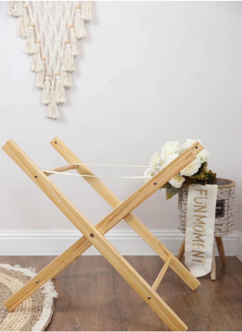 FUN MOMENT - Moses Basket Baby Cradle Cot With Stand - Off White - Image 1