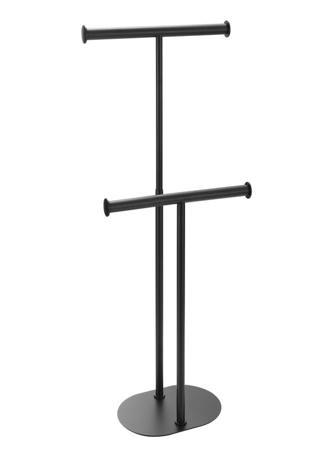 BVL Freestanding Matte Black Towel Rack with Extendable Double Bars, Weighted Base Bathroom Towel Holder Stand, Rust-Resistant Stainless Steel Standing Towel Racks for Bathroom Storage - Image 1