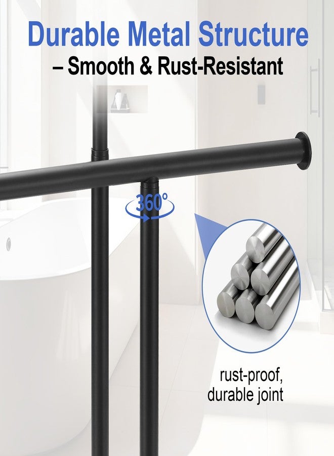 BVL Freestanding Matte Black Towel Rack with Extendable Double Bars, Weighted Base Bathroom Towel Holder Stand, Rust-Resistant Stainless Steel Standing Towel Racks for Bathroom Storage - Image 4