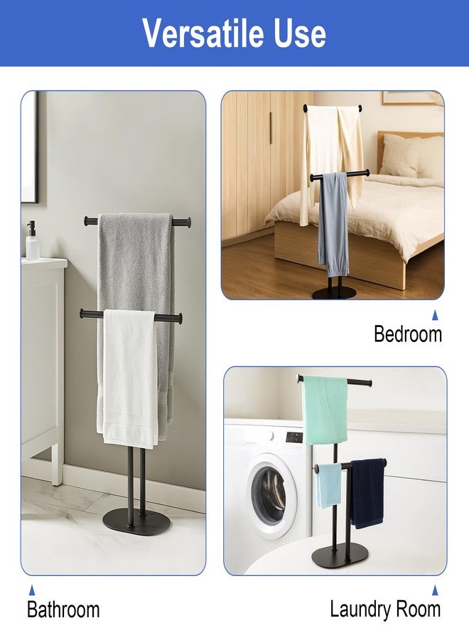 BVL Freestanding Matte Black Towel Rack with Extendable Double Bars, Weighted Base Bathroom Towel Holder Stand, Rust-Resistant Stainless Steel Standing Towel Racks for Bathroom Storage - Image 5