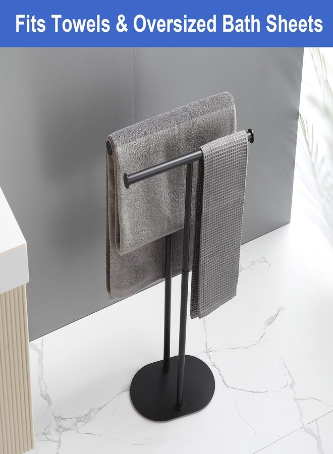 BVL Freestanding Matte Black Towel Rack with Extendable Double Bars, Weighted Base Bathroom Towel Holder Stand, Rust-Resistant Stainless Steel Standing Towel Racks for Bathroom Storage - Image 3