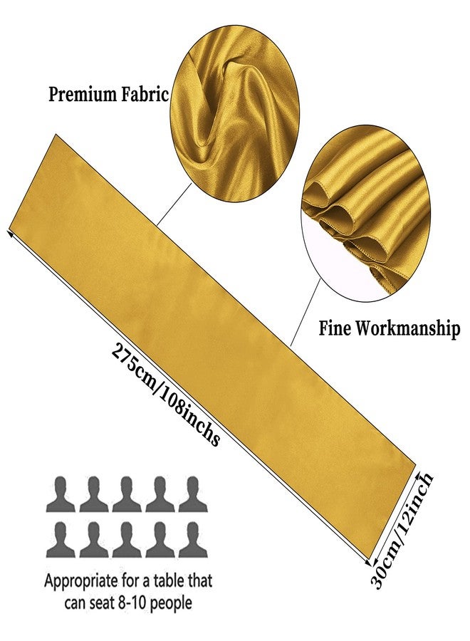 REWOMC 10-Pack Gold 12 x 108 inches Long Premium Satin Table Runner for Wedding, Decorations for Birthday Parties, Banquets, Graduations, Engagements, Table Runners fit Rectange and Round Table - Image 2