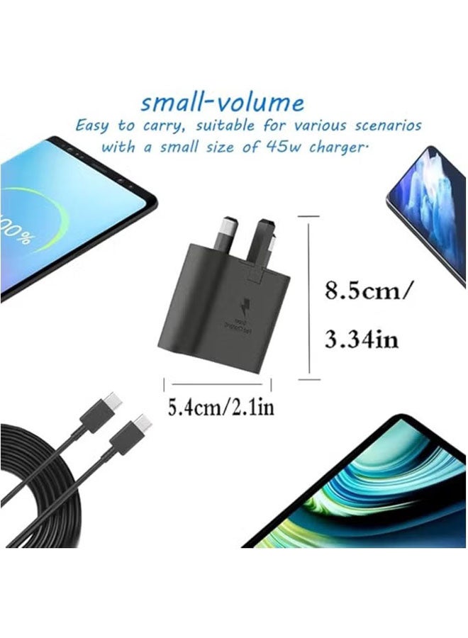 45W Fast Charger adapter, USB C Fast charger plug and 1m Type C charging cable, compatible with Samsung Galaxy Galaxy S25 Ultra, S24 Ultra, S23 Ultra, S22, Z Fold 5, A14, A33, A54 USB C charging cable adapters - Image 4