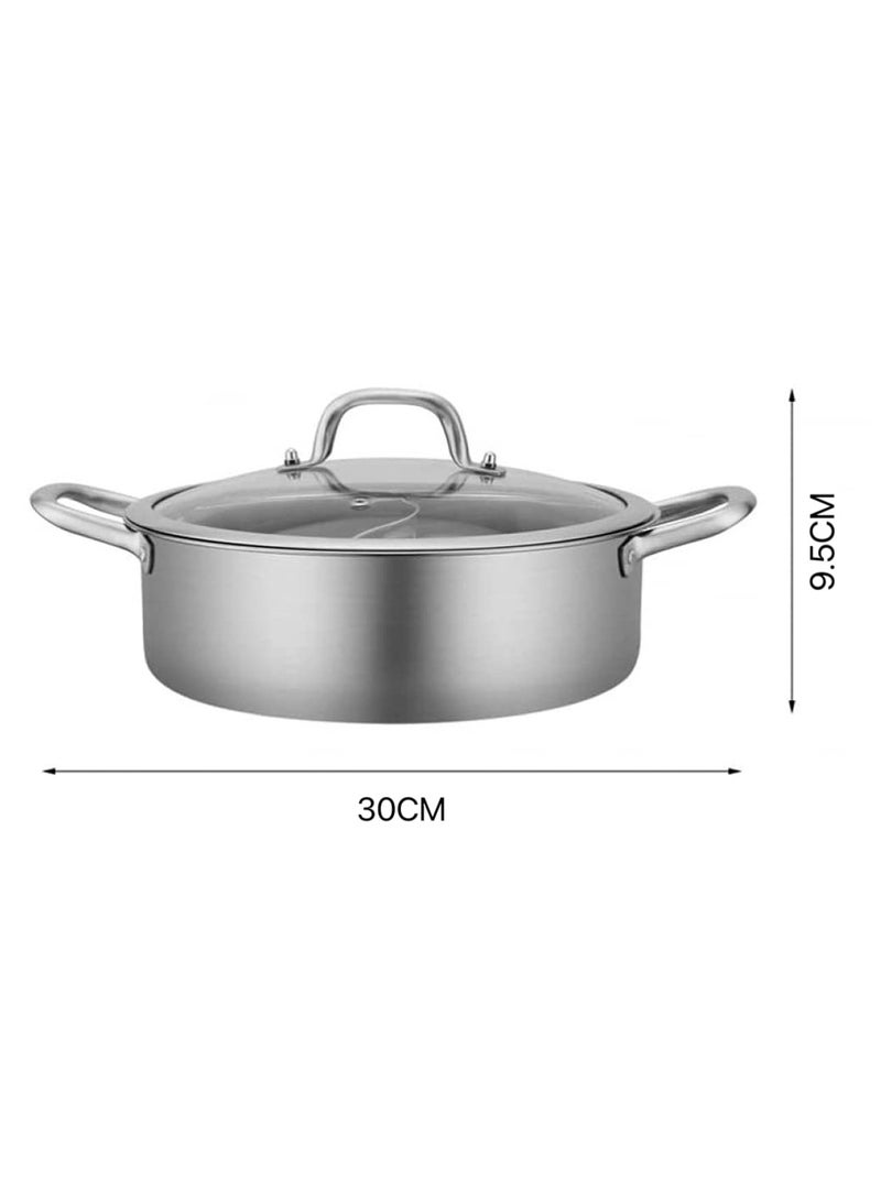 قدر من الفولاذ المقاوم للصدأ 304، مع فاصل للمكونات المشوية، مناسب للمواقد الحثية ومواقد الغاز. يكفي 2-4 أشخاص. قدر حساء، قدر مزدوج المناطق. - Image 4