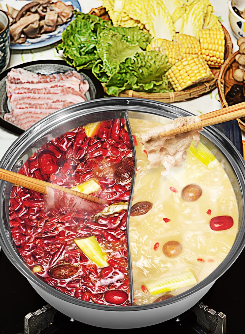 قدر من الفولاذ المقاوم للصدأ 304، مع فاصل للمكونات المشوية، مناسب للمواقد الحثية ومواقد الغاز. يكفي 2-4 أشخاص. قدر حساء، قدر مزدوج المناطق. - Image 3