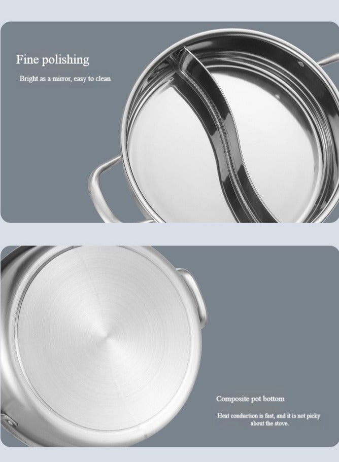 قدر من الفولاذ المقاوم للصدأ 304، مع فاصل للمكونات المشوية، مناسب للمواقد الحثية ومواقد الغاز. يكفي 2-4 أشخاص. قدر حساء، قدر مزدوج المناطق. - Image 5